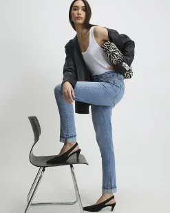 Blue Mid Rise Mom Sculpt Jeans