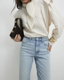 Blue Mid Rise Mom Sculpt Jeans