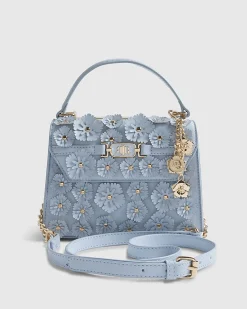 Blue Mini 3D Flower Charm Tote Bag