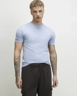 Blue Muscle Fit Cotton Lightweight T-Shirt