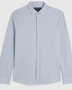 Blue Muscle Fit Pique Long Sleeve Shirt