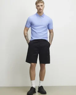 Blue Muscle Fit Quarter Zipped Polo Shirt