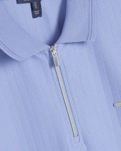 Blue Muscle Fit Quarter Zipped Polo Shirt