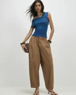 Blue One Shoulder Bardot Knit Top