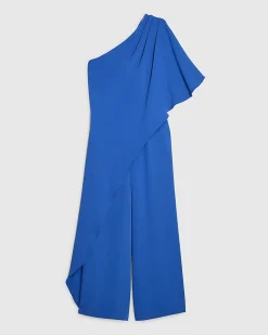 Blue One Shoulder Overlay Jumpsuit