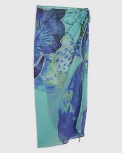 Blue Orchid Print Maxi Beach Sarong