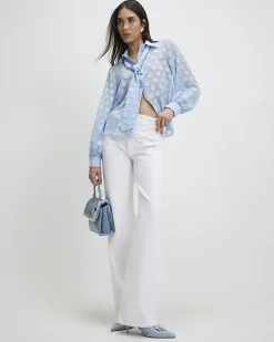 Blue Organza Polka Dot Blouse