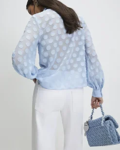 Blue Organza Polka Dot Blouse