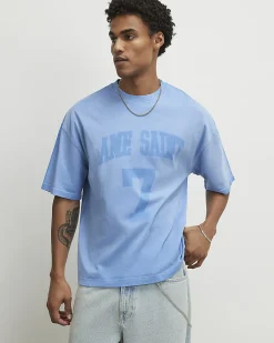 Blue Oversized Cotton Ame Saint 7 T-Shirt