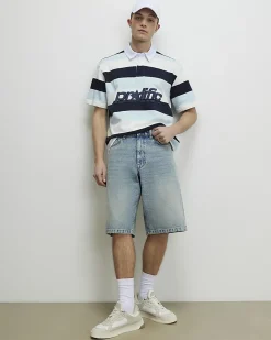 Blue Oversized Fit Striped Rugby Top