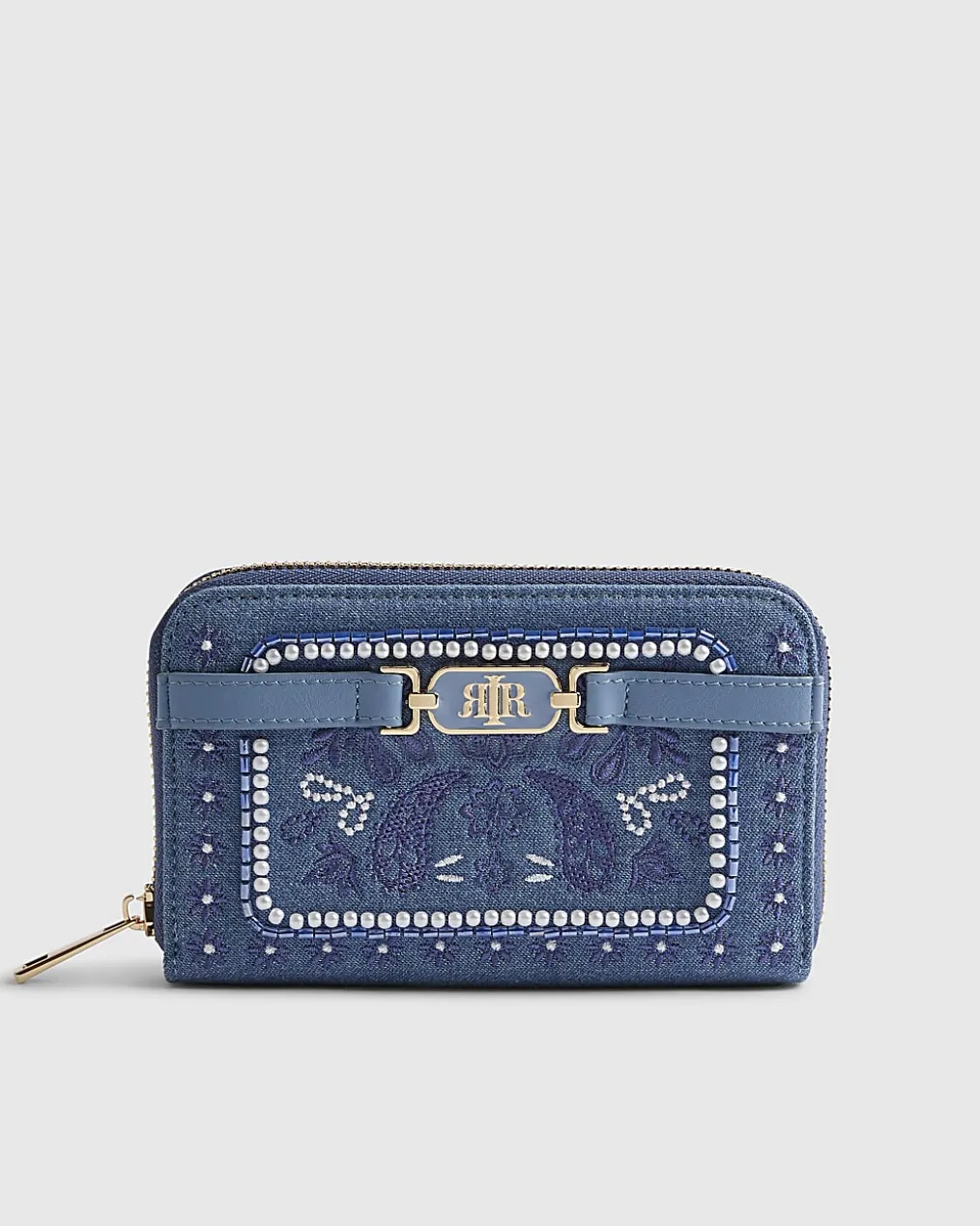 Blue Paisley Print Embroidered Purse