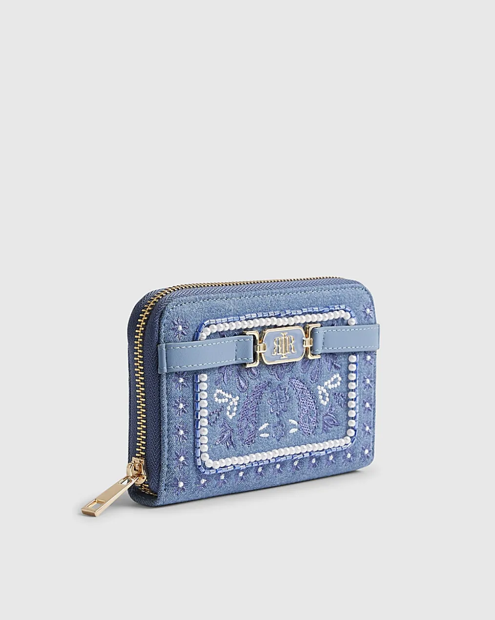 Blue Paisley Print Embroidered Purse