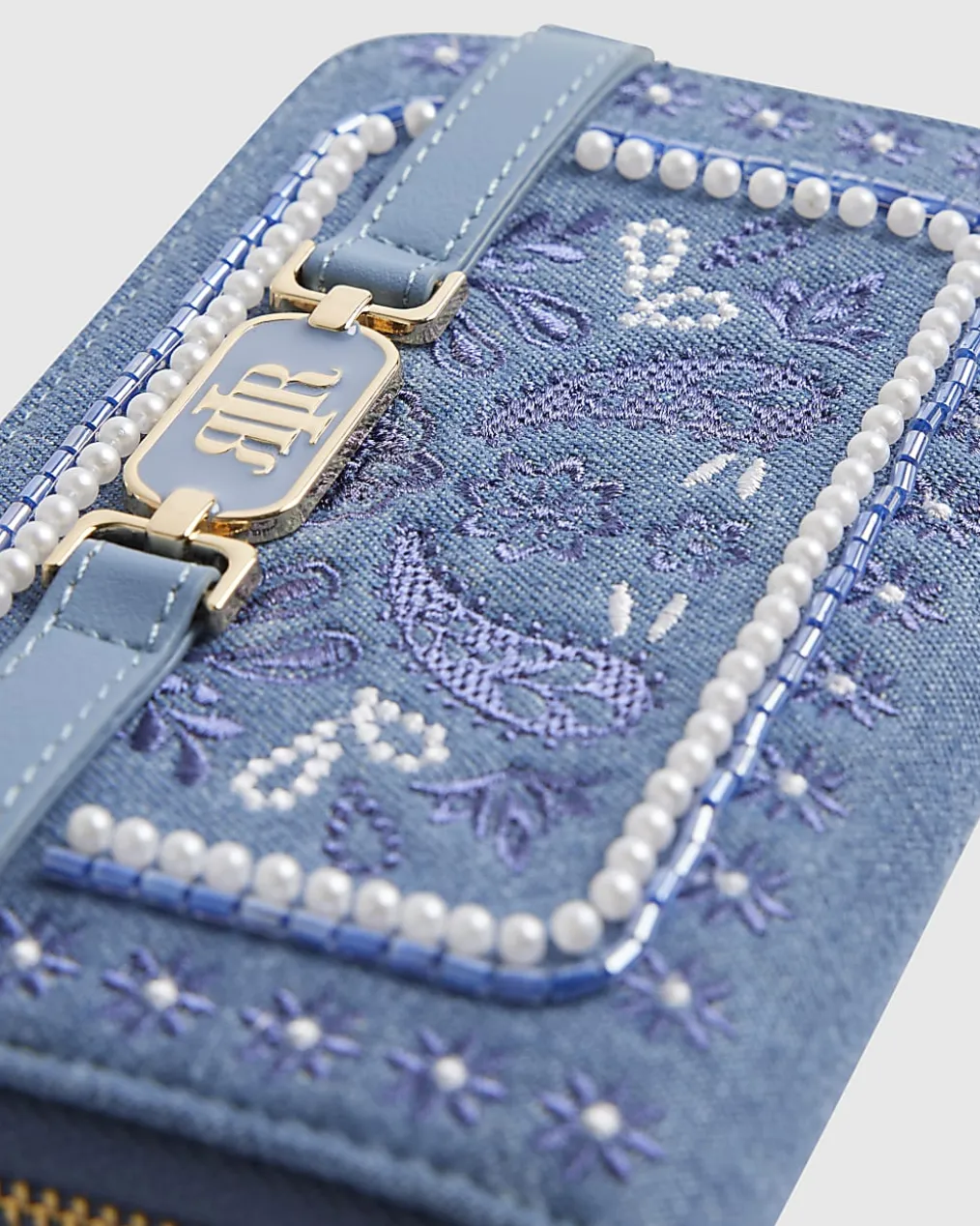Blue Paisley Print Embroidered Purse