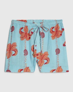 Blue Palm Print Beach Shorts