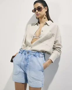 Blue Paper bag Denim Shorts