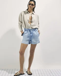 Blue Paper bag Denim Shorts