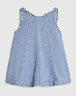 Blue Peplum Seamed Denim Top