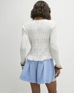 Blue Pleated Bow Front Denim Shorts