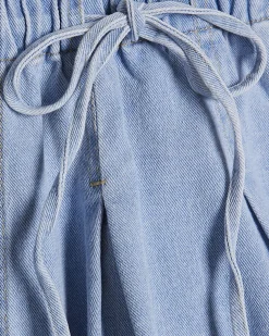 Blue Pleated Bow Front Denim Shorts