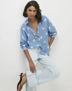 Blue Polka Dot Print Long Sleeve Shirt
