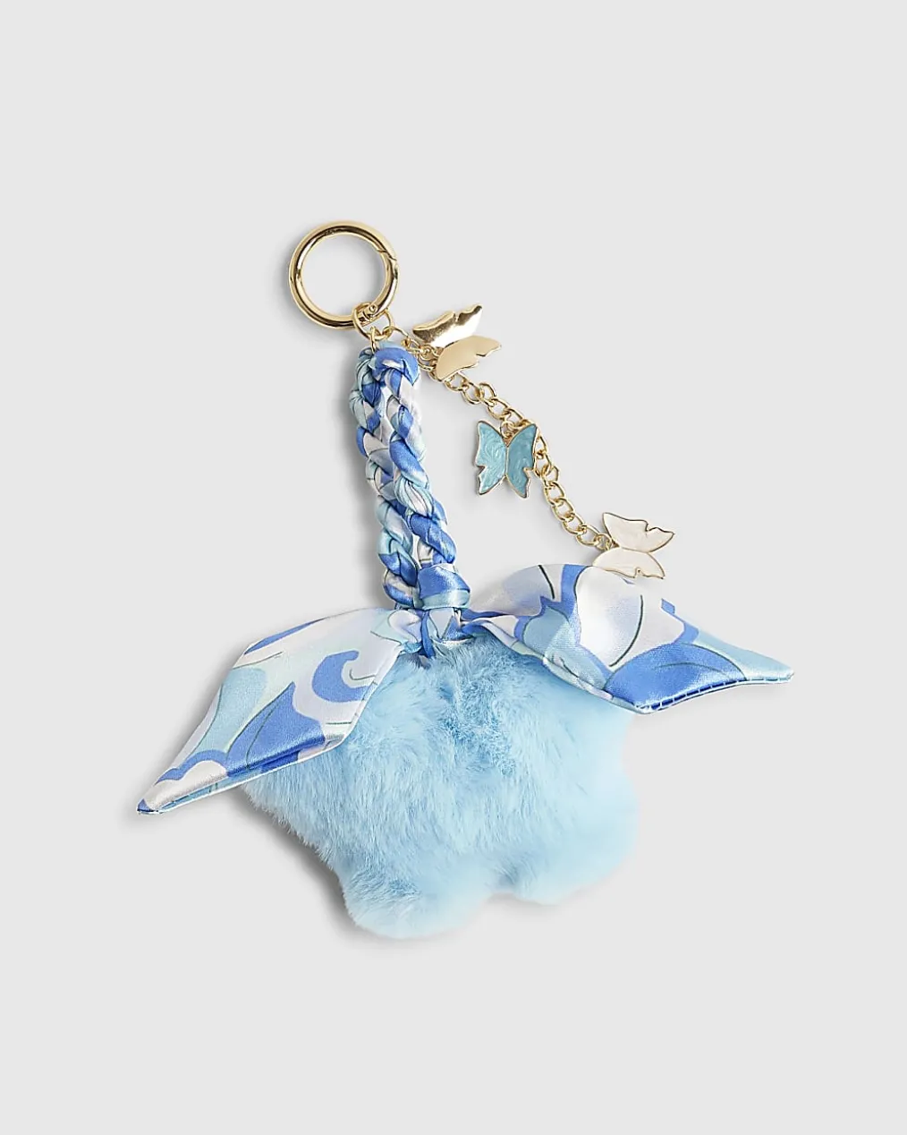 Blue Pom Pom Plaited Scarf Butterfly Charm