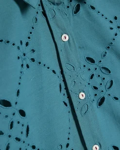 Blue Poplin Broderie Long Sleeve Shirt