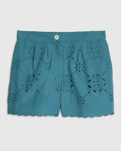 Blue Poplin Broderie Shorts