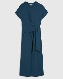 Blue Premium Short Sleeve Tie Side Midi Dress