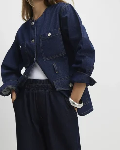 Blue Pull On Barrel Leg Jeans