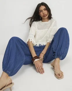 Blue Pull On Cuffed Hareem Jeans