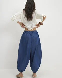 Blue Pull On Cuffed Hareem Jeans
