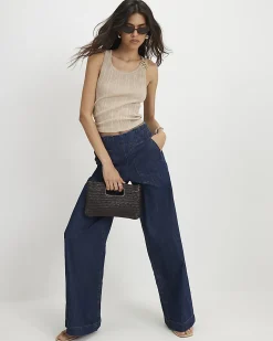 Blue Pull On Wide Leg Jeans