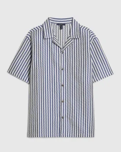 Blue Regular Fit Crochet Stripe Shirt
