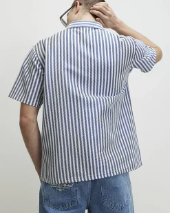 Blue Regular Fit Crochet Stripe Shirt