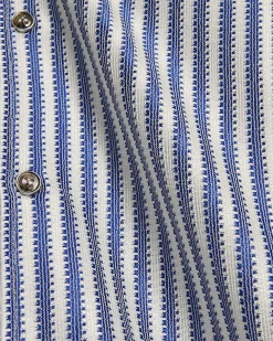 Blue Regular Fit Crochet Stripe Shirt