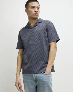 Blue Regular Fit Jacquard Open Collar Shirt