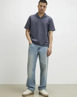 Blue Regular Fit Jacquard Open Collar Shirt