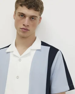 Blue Regular Fit Pique Panel Revere Shirt