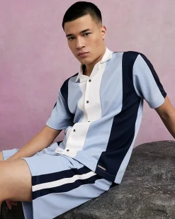 Blue Regular Fit Pique Taped Shorts