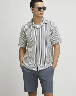 Blue Regular Fit Short Sleeve Stripe Shirt