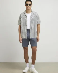 Blue Regular Fit Short Sleeve Stripe Shirt