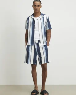 Blue Regular Fit Textured Stripe Shorts