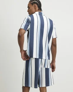 Blue Regular Fit Textured Stripe Shorts