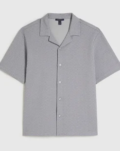 Blue Regular Fit Triangle Jacquard Shirt