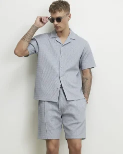 Blue Regular Fit Triangle Jacquard Shirt