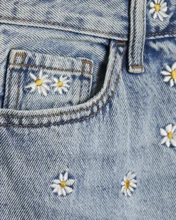 Blue Relaxed Straight Daisy Floral Jeans