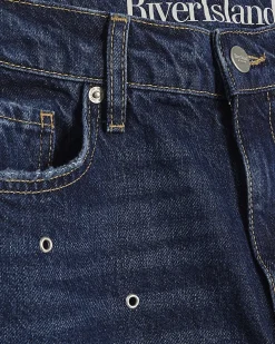 Blue Relaxed Straight Eyelet Jeans