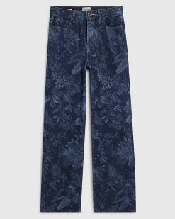 Blue Relaxed Straight Floral Print Jeans