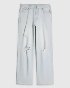 Blue relaxed straight ripped jeans