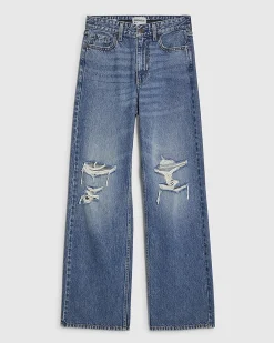 Blue Relaxed Straight Ripped Jeans